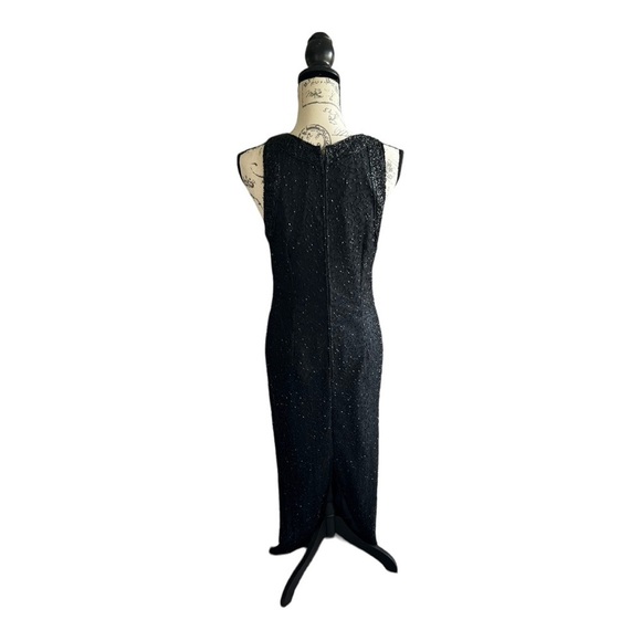 Laurence Kazar NY 100% Silk Shell Black Sequin  Beaded Cocktail Dress Size M - Picture 5 of 13